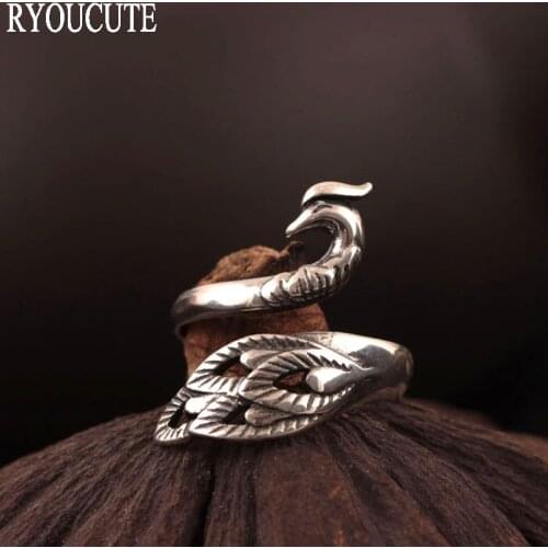 Bohemian Vintage Silver Color Peacock Rings for Women Adjustable Size Antique Rings Fashion Wedding Jewelry