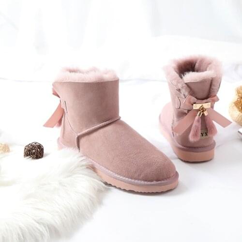 New Fashion Natural Fur Winter Boots Women Snow Boots Real Wool Warm Boots Genuine Sheepskin Leather Non-Slip Women Boots Shoes
