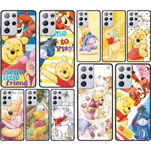 Disney Winnie the Pooh for Samsung Galaxy S21 Ultra Plus A72 A52 4G 5G M51 M31 M21 Luxury Tempered Glass Phone Case Cover