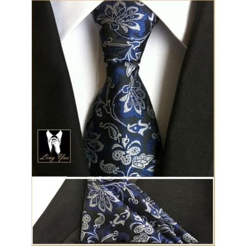 Tie Top Designer 8cm Classic Necktie SET with Handkerchief Fashion Blue Paisley Ties Pocket Square to Match Suits
