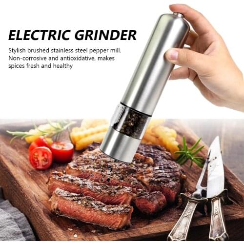 Stainless Steel Portable Electric Pepper Spice Grinder Muller Mill with Light Kitchen Seasoning Grinding Tool Salt and Pepper