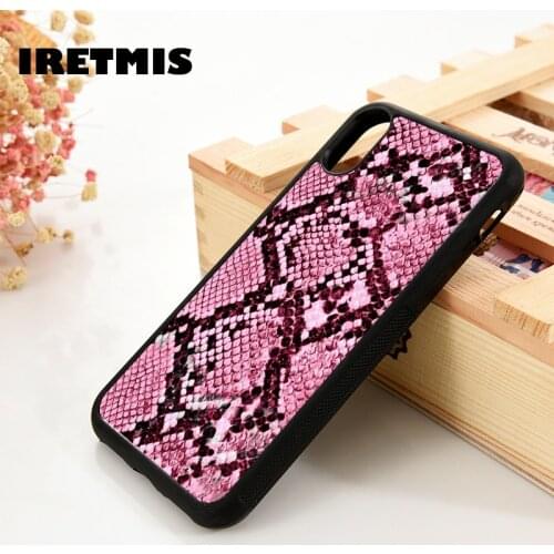 Iretmis 5 5S SE 6 6S Soft TPU Silicone Rubber phone case cover for iPhone 7 8 plus X Xs 11 Pro Max XR Pink Snakeskin Snake Skin