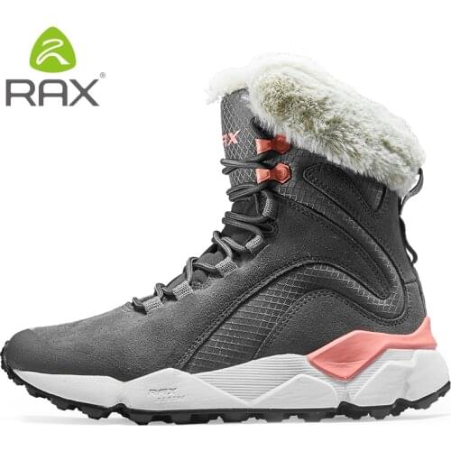 RAX Leather Hiking Boots Women Winter Warm Outdoor Snow Boots Trekking Casual Sneakers High Top Rubber Hunting Shoes for Female