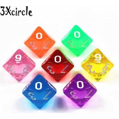 Hot Sale 10PCS TRPG D10(0-9) Transparent Dice DnD 10 Sided Games Dices 7 Colors Desktop Game Pieces for Dnd,rpg