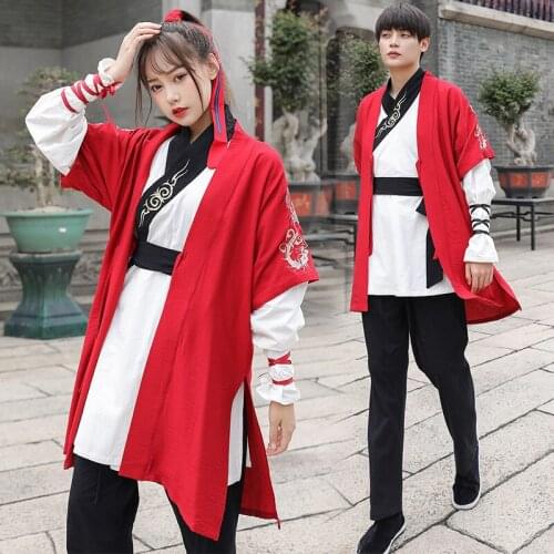 Summer dress half arm short dozen cross collar top trousers Han element mens and womens Han suit performance uniform