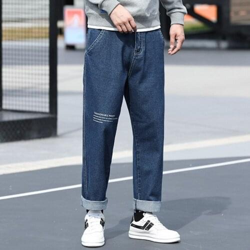 Free shipping 2019 autumn and winter new mens letter printed jeans drape straight pants