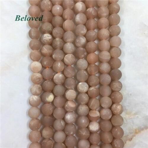Natural Matte Pink Moonstone Loose Beads, Round Frosted Flash Sunstone Gems Strand Beads For Jewelry Making, BG18087