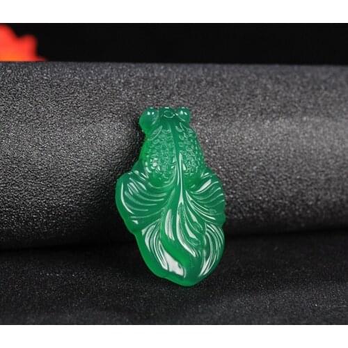 Natural Green Chalcedony Hand-carved Goldfish Pendant Fashion Boutique Jewelry Men and Women Necklace Gift Accessories