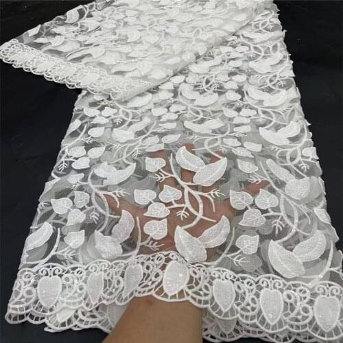 Nigerian Lace Fabric 2021 High Quality Embroidery Tulle Lace Latest African French Net Lace With Beads For Party 5yards JHH01