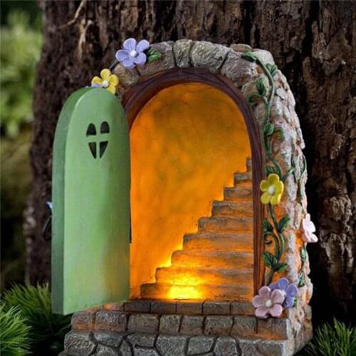 Newest Fairy Door Solar Light LED Elf Steps Stone Door Secret Magical Fairy Garden Ornament Outdoor Decoration Dropshipping Toys