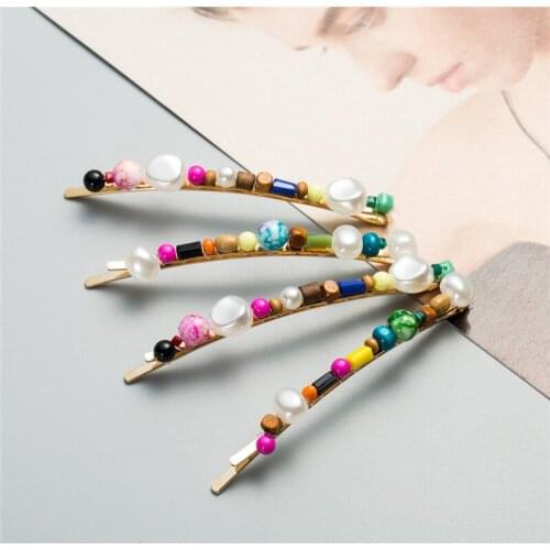 New 4 Pcs/set Bohemian Style Wooden Pearl Colorful Beads Hair Clip Alloy Hair Grip Barrettes Hairpin Hair Accessories for Women