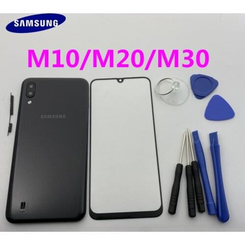 Original Samsung Galaxy M10 M105 M20 M205 M30 A11 Back Battery Cover Rear Door Housing Case+Camera Lens+Front Touch Screen Glass