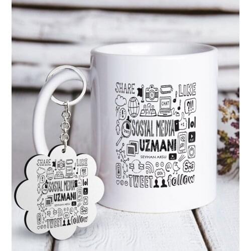Personalized Professional Social Media Specialist White Mug and Keychain Gift Seti-2