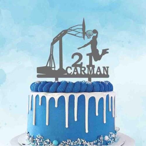 Personalized Basketball Cake Topper Custom Name Age Man Playing Basketball Dunk Cake Topper For Birthday Party Cake Decoration
