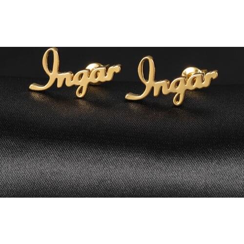 MYDIY Personalized Name Earring For Women Stainless Steel Custom Gold Cursive Font Nameplate Stud Earring Friend Jewelry Gift