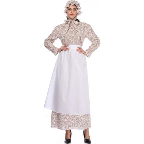 Adult Women Costume Dress Grandma Wolf Cosplay Show Clothes Fairy-tale Theme Dress Idyllic Farm Dress with Apron and hat