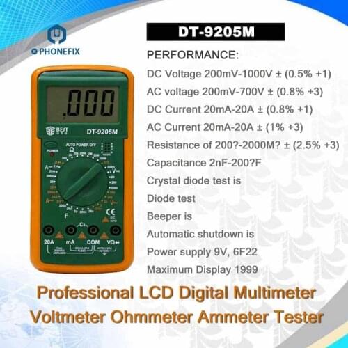 Multimeter DT-9205M Digital Multimeter BEST 9205M Handheld LCD Screen Digital Multimeter With buzzer Test Meter Phone Repair Kit