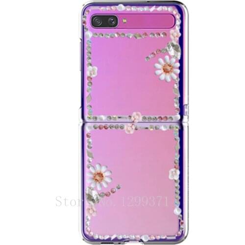 Luxury Bling Crystal Diamond Clear Phone Case Cover For Samsung Galaxy Z Flip Z Fold 2 3 W21 5G Fashion DIY Flower Fundas