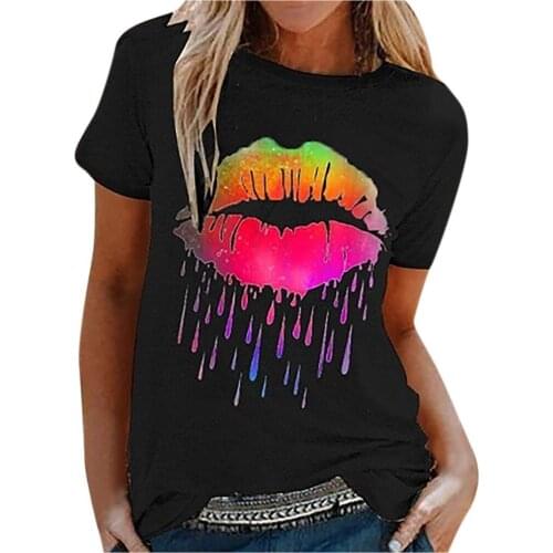 Sexy lip print woman T shirts Ladies casual basis round neck slim short sleeve T-shirt top tees streetwear Summer plus size