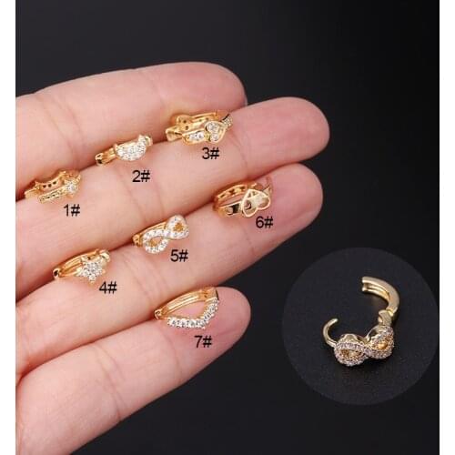 1Pc 6-8mm Mini Cartilage Hoop Earring Stainless Steel CZ Heart Star Moon Helix Targus Rook Conch Daith Ear Boby Piercing Jewelry
