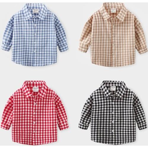 Spring Autumn New Baby Boys Clothes Fashion Kids Girls Cotton Shirts Long Sleeve High Quality Plaid Turn-down Collar Casual Tops
