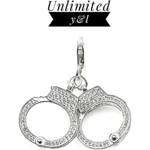 Handcuff Charms for DIY Jewelry Making White Zirconia 925 Sterling Silver Jewelry Accessories Fit Bracelets Necklaces Women Men