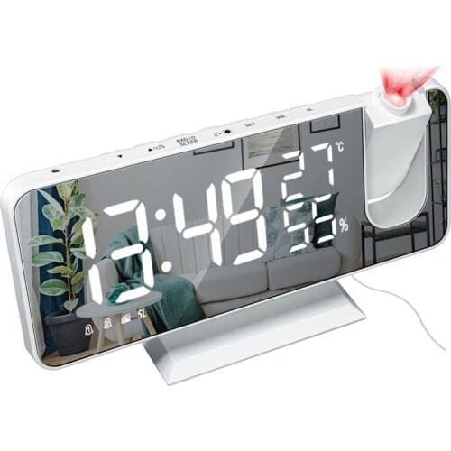 LED Digital Alarm Clock USB Wake Up Digital Projector Snooze Function Radio Alarm Clock Fashion Adjustable Mirror Alarm Clock