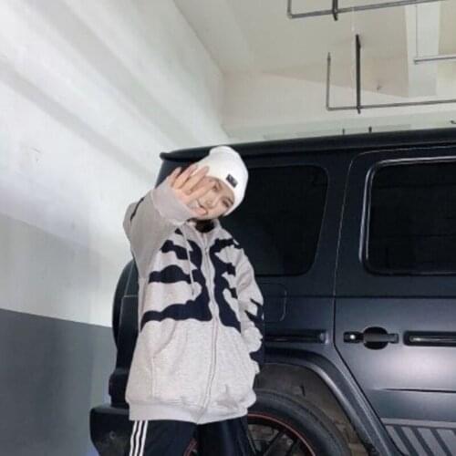 Skeleton Print Hoodie Fashion Casual Loose Hip Hop Punk Women Hoodies 2021 Autumn Winter Streetwear Pocket Zipper Women Hoodie