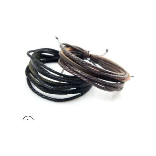 Vintage Retro Punk Handmade Fashion Jewelry multilayer Leather Braided Rope Wristband men bracelets & bangles for Male
