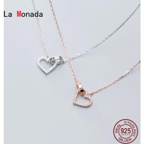 La Monada Womens Necklace 925 Silver Chains Woman On Neck Heart Hollow Pendant Fine Jewelry For Women Necklace Silver Girls