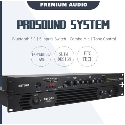 Professional Audio 1U Preamp Power Amplifier 1000W USB Tuner Media Player Blue-tooth 5.0 Stereo DJ Sound System Processor