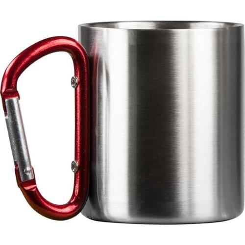 7cm Stainless Steel Cup Camping Traveling Outdoor Cup Double Wall Mug With Carabiner Hook Handle Travel Tumbler Cup X277D