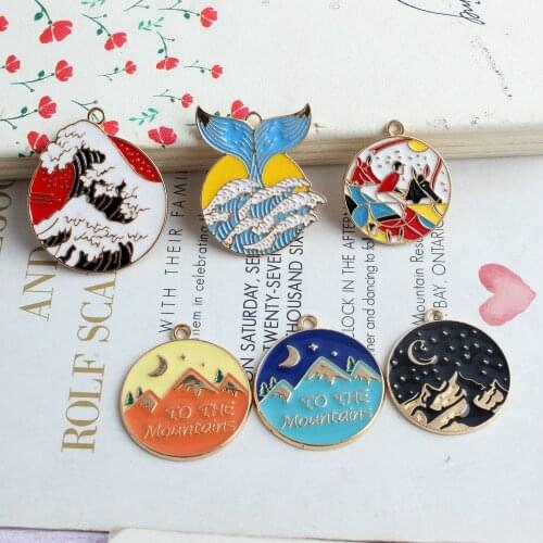 Ornament Accessories 40pcs/Lot Colorful Round Zinc Alloy Ocean Style Necklace Pendants DIY Jewelry Findings Enamel Metal Charms