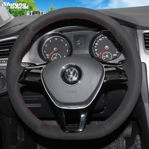 Shining wheat Hand-stitched Black Suede Steering Wheel Cover for Volkswagen VW Golf 7 Mk7 New Polo Jetta Passat B8