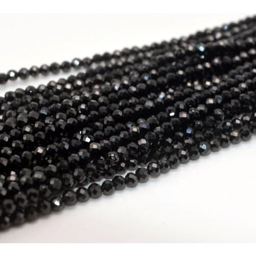 2mm 3mm Faceted Natural Black Spinels Stone Beads Round Loose Spacer Small Stone Beads For DIY Jewelry Making Necklace Bracelet