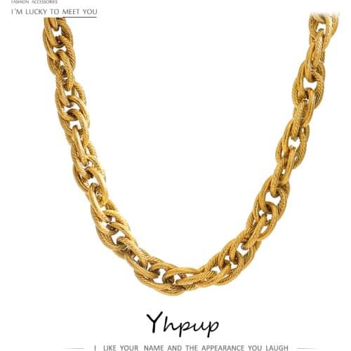 Yhpup Stainless Steel Chains Neckalces Statement Jewelry for Women Gold Metal 18 K Collar Necklace бежутерия женская колье Gift