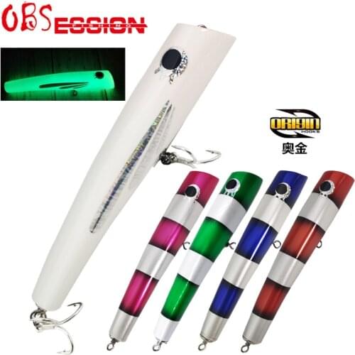 OBSESSION Origin Hooks 120g Popper Wood Lure Fishing Popper Topwater Trolling Bait Surface Popping Wood Lure Durable tuna lerrue