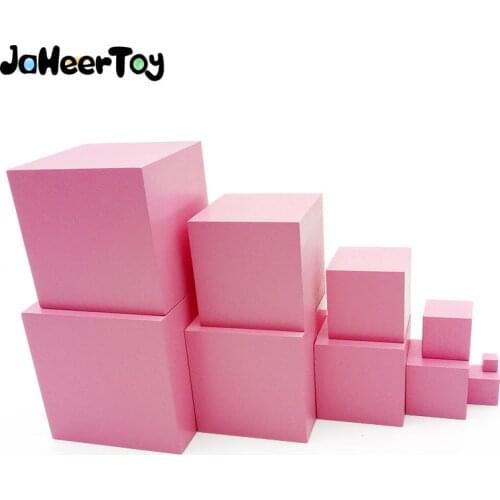 JaheerToy Wooden Toys for Children Pink Tower Geometric Assembling Blocks From Big to Small Cube Montessori Educational Toy