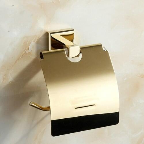 European Gold Solid Brass Roll Holder Vintage Polished Copper Tissue Paper Holder Tissue Box Mounting Bathroom Accessories Y68