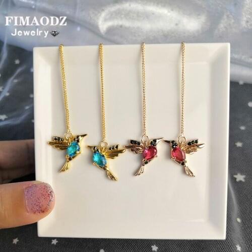 FIMAODZ 2020 Humming Bird Earrings For Women Exquisite Hummingbird Gold Rose Gold Tassel Drop Earrings Trendy Jewelry