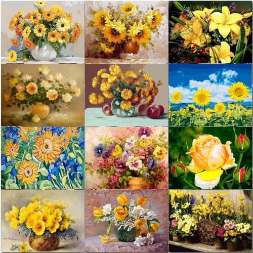GATYZTORY Frame Yellow Flowers DIY Painting By Numbers Kits Modern Wall Art Canvas Painting For Living Room Home Decor 40x50cm