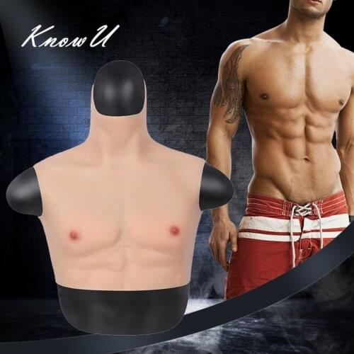 KnowU Fake Chest Muscle Belly Macho Soft Silicone Man Artificial Simulation Muscles High Collar Version Cosplay