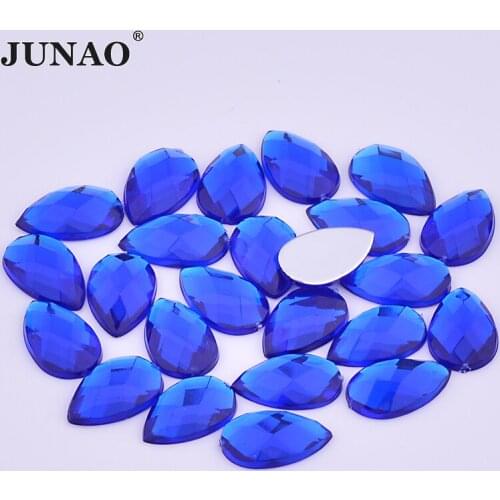JUNAO 100Pcs 18*25mm Dark Blue Teardrop Crystal Rhinestone Applique Flat Back Acrylic Stones Large Crystal Strass For Crafts