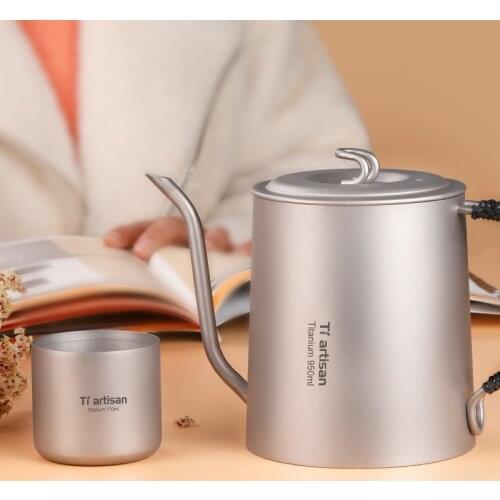 Pure Titanium Coffee Pot Camping Cup Set Pour Over Coffee Tea Brewing Kettle with Gooseneck Spout Pots for Outdoor Kitchen Dorm