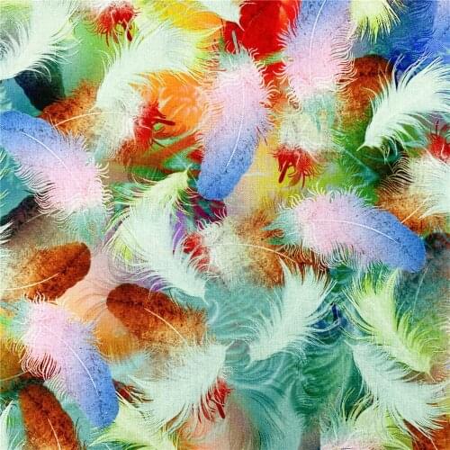Beautiful multicoloured feathers Cotton Fabric Cloth Sewing Quilting Fabrics For Patchwork Needlework DIY Purse cheongsam