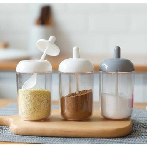 Kitchen Gadgets Spice Bottle Seasoning Box Kitchen Spice Storage Bottle Jars With Spoon Salt Pepper Powder Storage Box 19SEP19