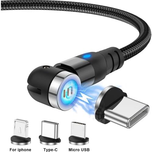 LUPWAY 540 Rotate Magnetic Cable 3A Fast Charging Micro USB Type C Cable Magnetic Charger Cable For iPhone 11 Huawei Samsung