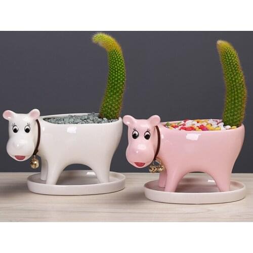 Cartoons Dog Animal Ceramics Flowerpot Cute Cactus Succulent Plants Pot Flower Arrangement Container Home Decoration Accessories