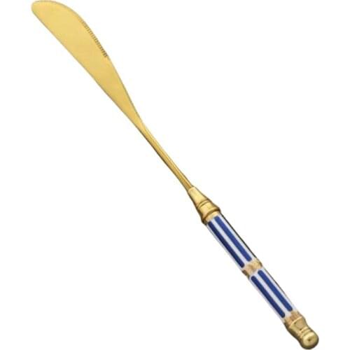 Light Luxury Stainless Steel Gold Plating Dinner Knife With Ceramic Handle Elegant Mirror Polished Retro Table Knives