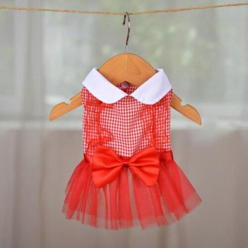 Spring and summer pet clothes lace Dress Puppy Dress Bow-knot Decor Turndown Collar Apparel Two-legged Pet Skirt Pet accessories